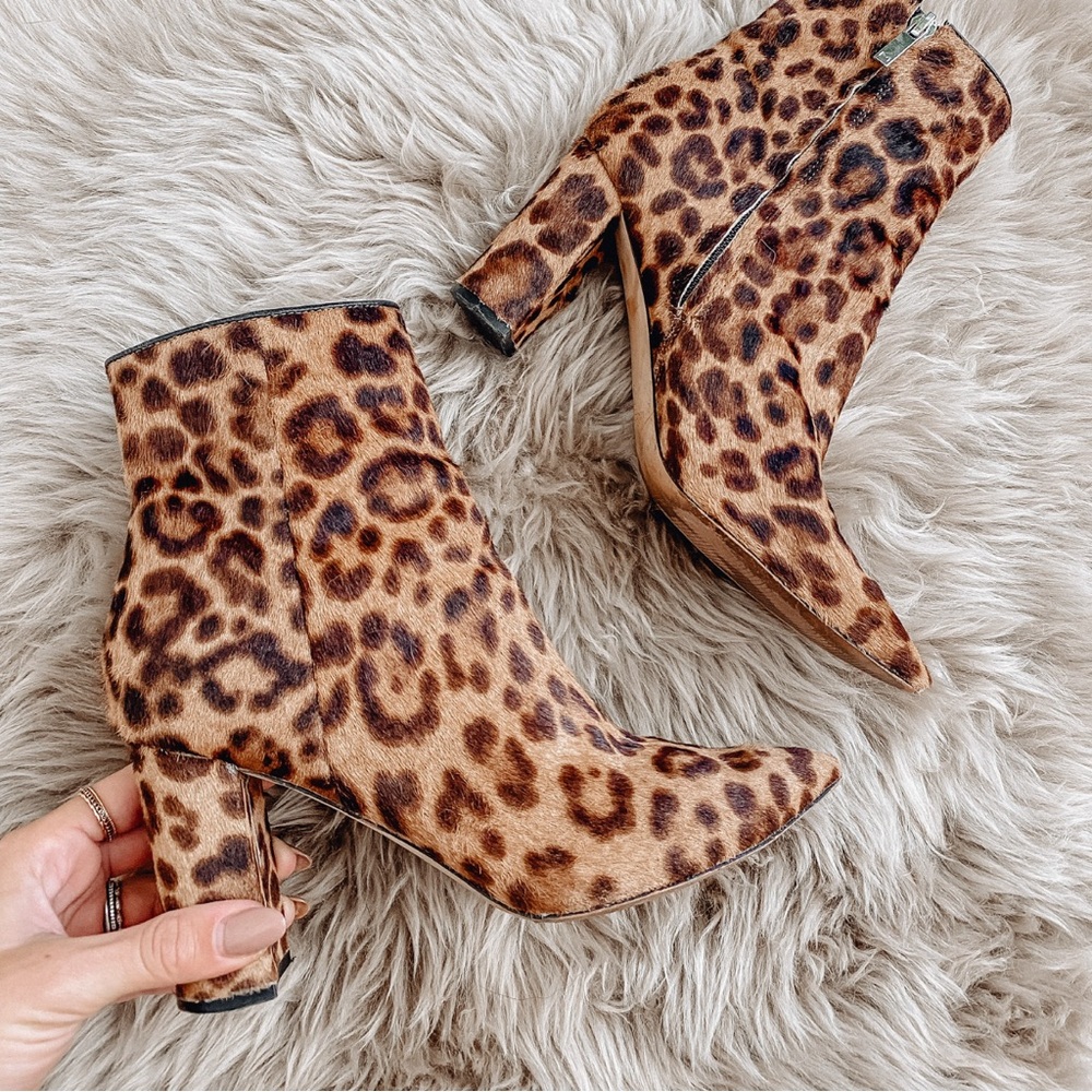 Marc Fisher Leopard Print Heeled Ankle Boots